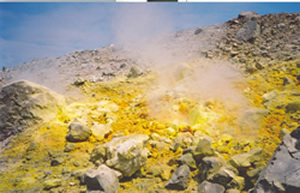 Sulphur deposits around a fumarole on Vulcano LKP